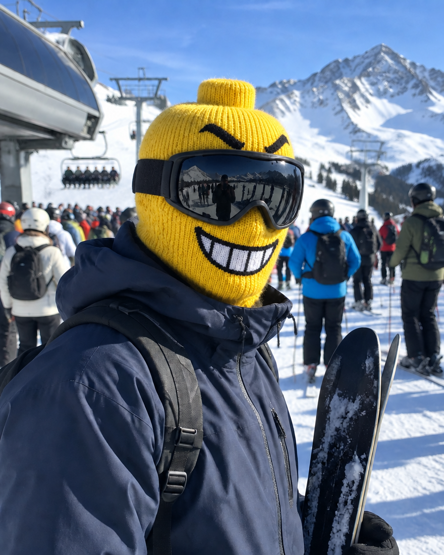 Le même skieur avec une cagoule de ski jaune Figurine